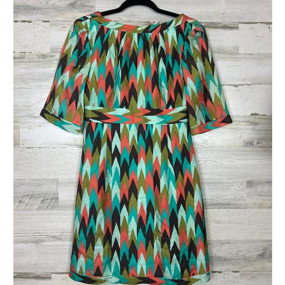 Milly of New York Dresses & Skirts - Milly of New York women size 4 100% Silk Resort Chevron Midi Dress Green Orange